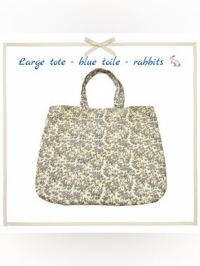 Tote bag - canvas blend - NEW! blue & white rabbit bunny toile - 20wx16hx4d